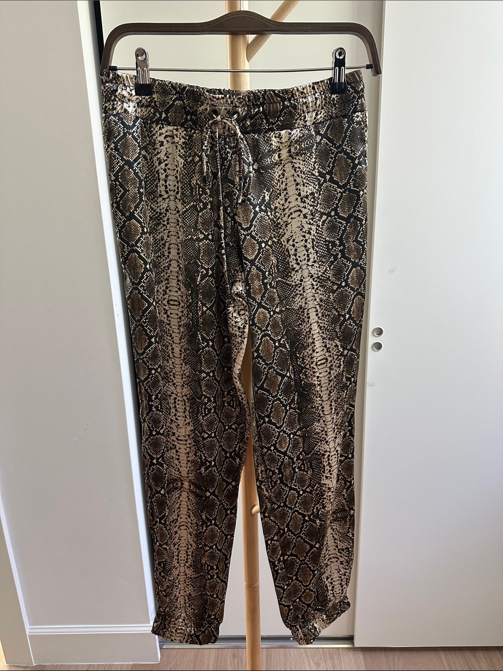 Snake-Print Drawstring Joggers in Brown